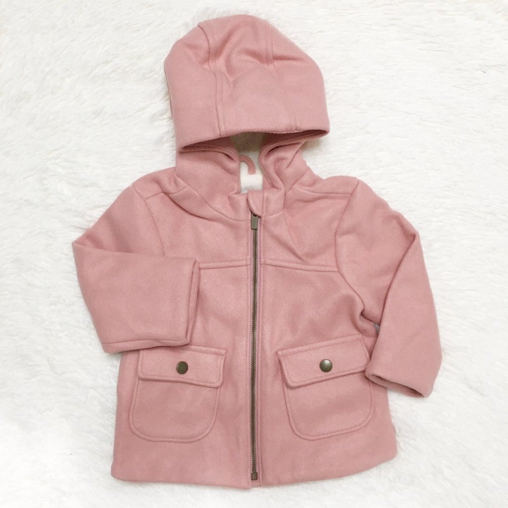 OLD NAVY Pink Winter Soft-Brushed Hooded Pea Coat Sherpa Fleece Lined Jacket 24M